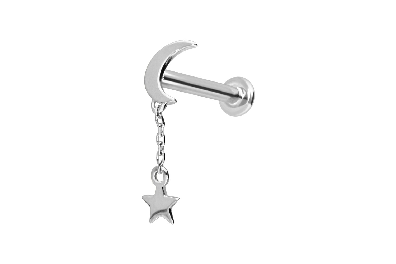 14 Karat Gold Labret Piercing mit Push Fit MOND + STERN